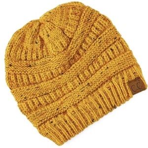 C.C. Mustard Marled Knit Hat Beanie Logo Fall Winter Waer